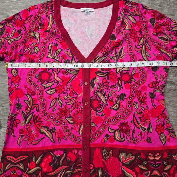 Isaac Mizrahi Live! Red & Pink Floral Print V Neck Button Front Cardigan Sweater - Picture 5 of 7